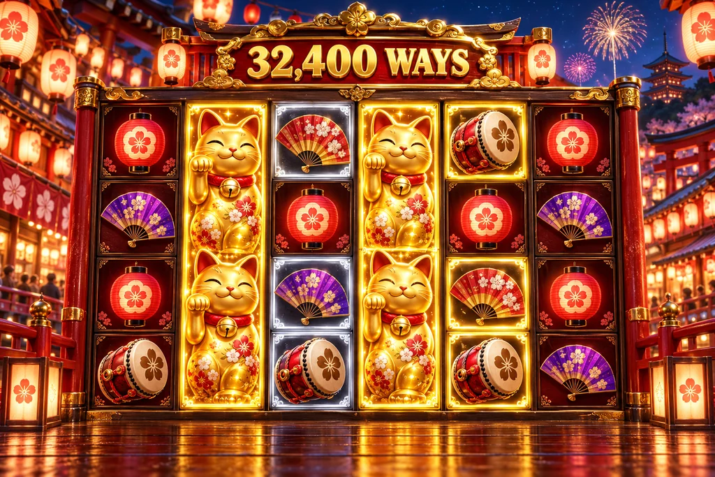 Lucky Neko 最大32,400ウェイズの盤面