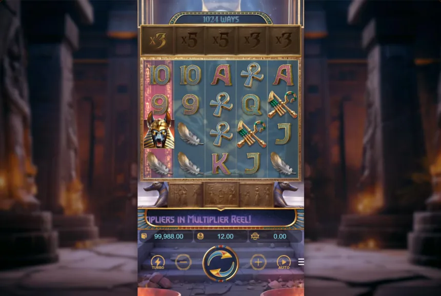 Anubis Wrath demo gameplay reels and multiplier row