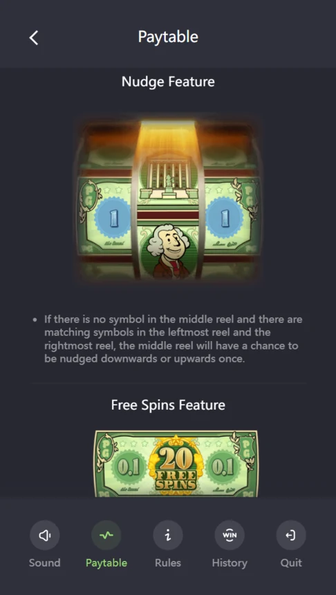 Cash Mania nudge feature middle reel