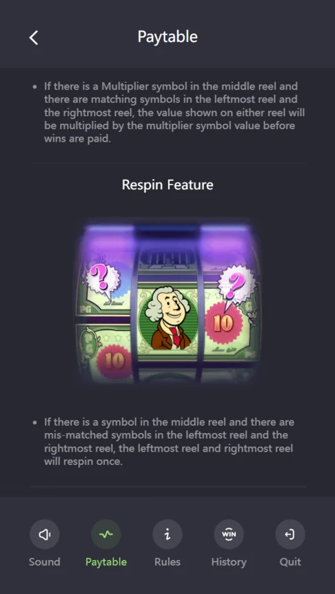 Cash Mania respin feature rules