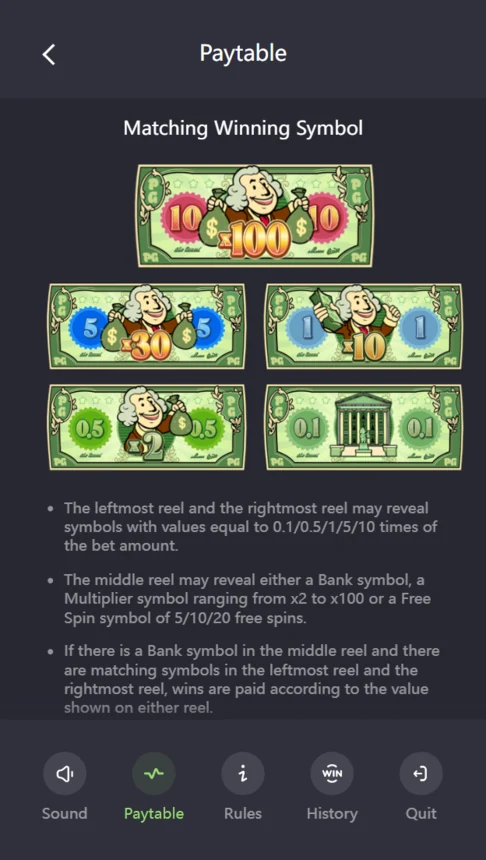 Cash Mania banknote values multipliers x100