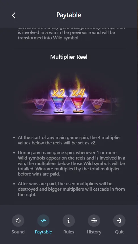 Cocktail Nights Multiplier Reel with x2 and x4 cocktail multipliers