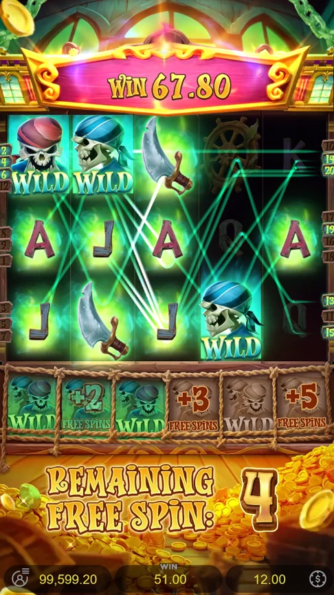 Free spin with three skulls pays 67.80