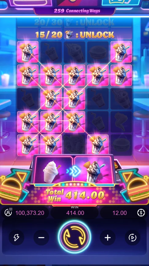 Diner Frenzy Spins bonus total 414.00