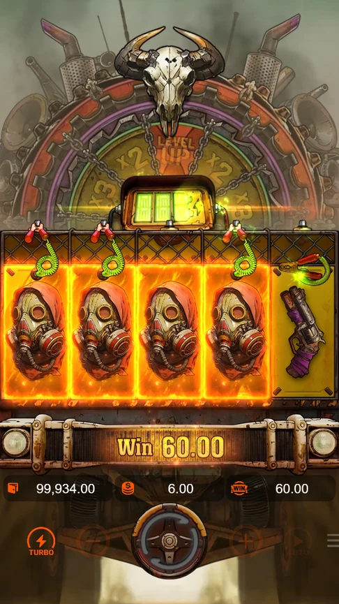 Four gas masks start green wheel