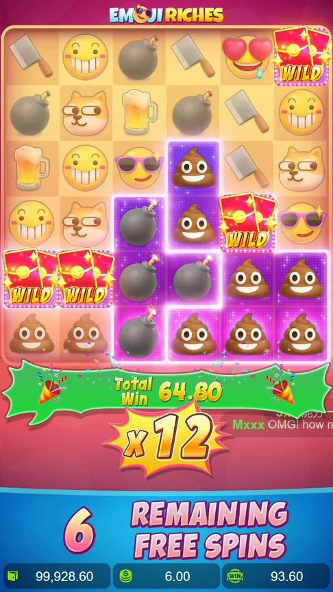 Emoji Riches free spin x12 64.80 win