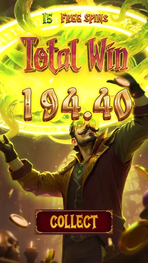 Forbidden Alchemy free spins total 194.40