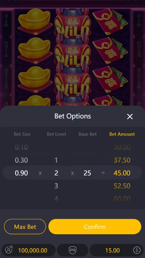 Fortune Horse demo bet options panel