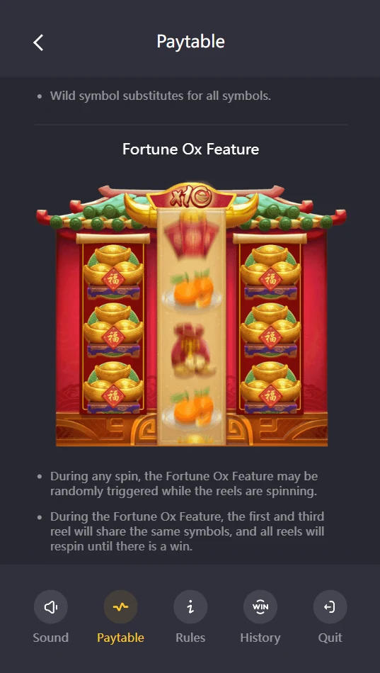 Fortune Ox feature respins until win