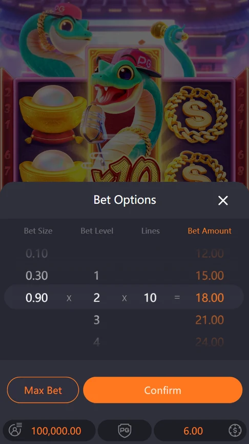Fortune Snake demo bet options panel