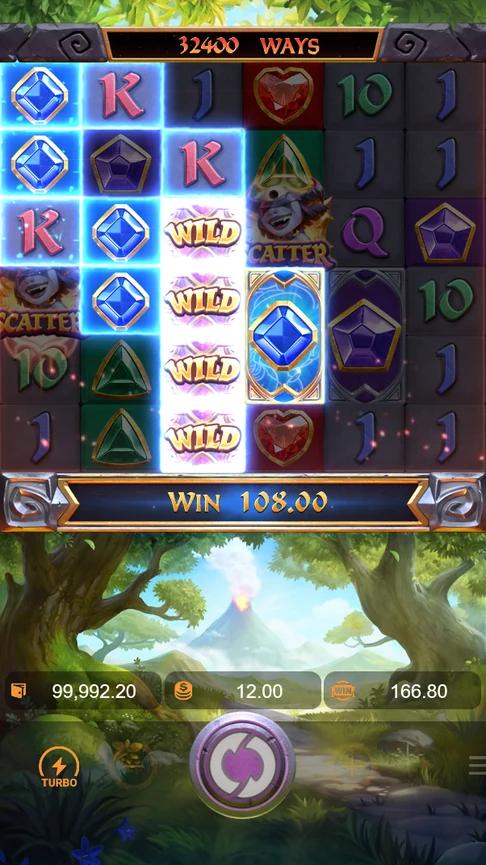 Blue gems and four wilds pay 108.00