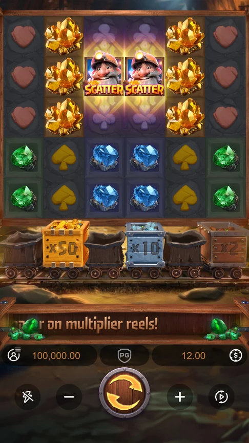 Gemstones Gold grid above mine carts