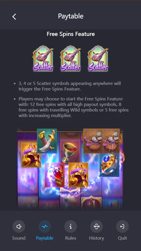 Genie's 3 Wishes free spins choice