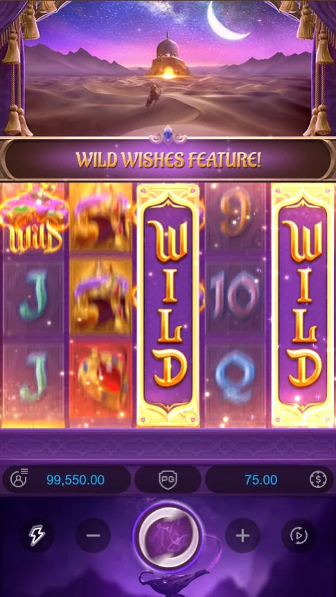 Genie's 3 Wishes Wild Wishes stacked wilds