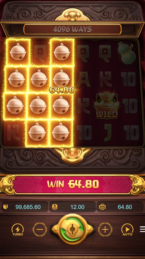 Bells on three reels pay 64.80