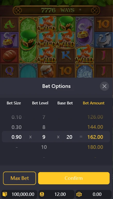 Leprechaun Riches bet options size and level