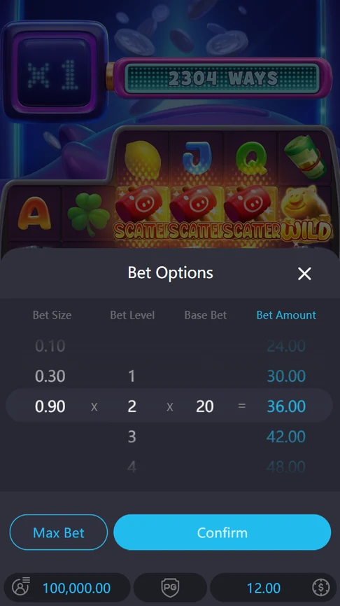 Lucky Piggy demo bet options panel
