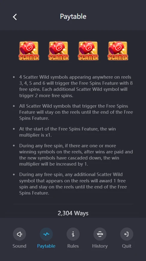 Lucky Piggy free spins Scatter Wild rules