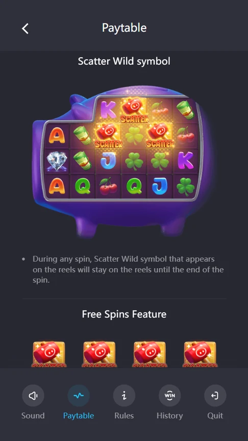Lucky Piggy Scatter Wild stays on reels