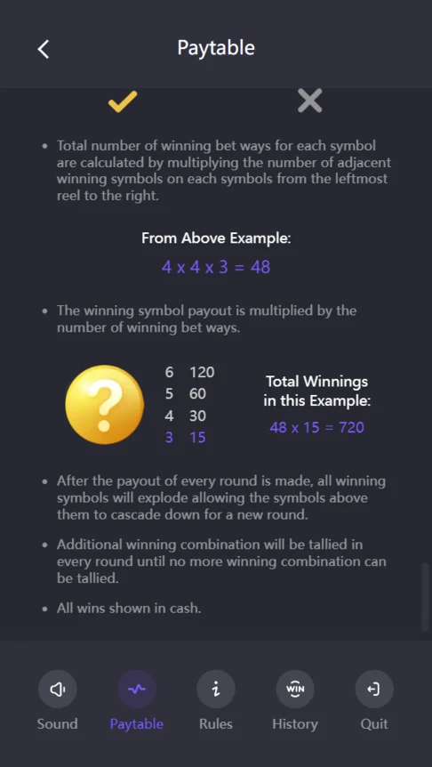 Mighty Mania 2,304 ways rules example