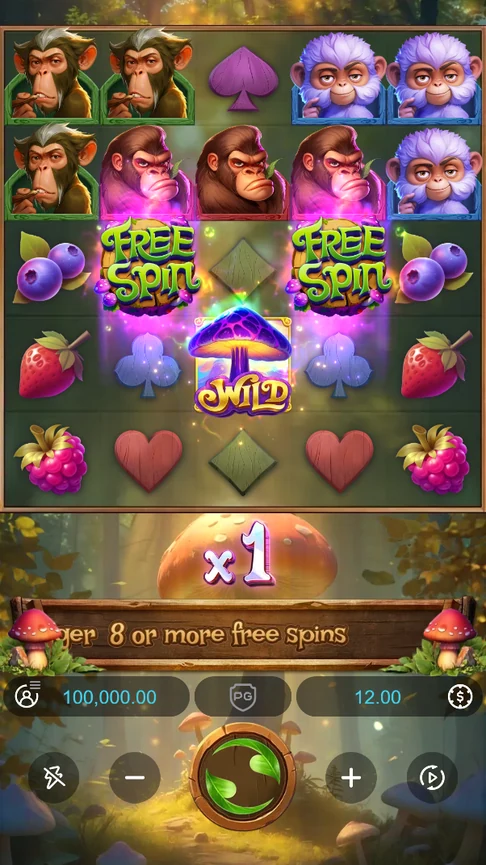 Monkeys Wild Party 5x5 board mushroom wild