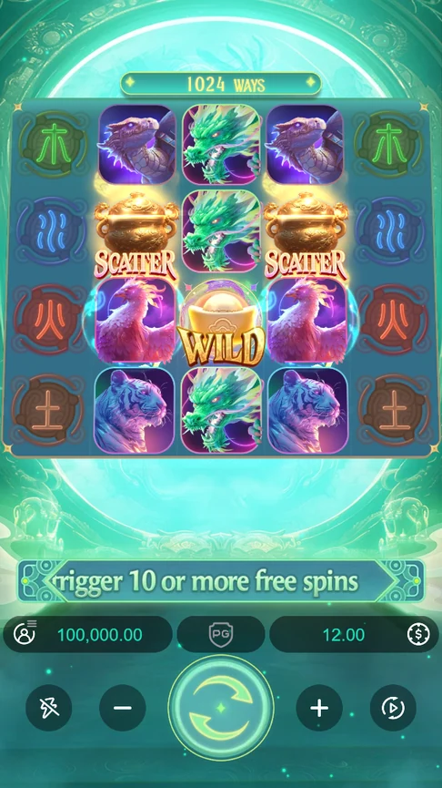 Mythical Guardians reels with pot scatters