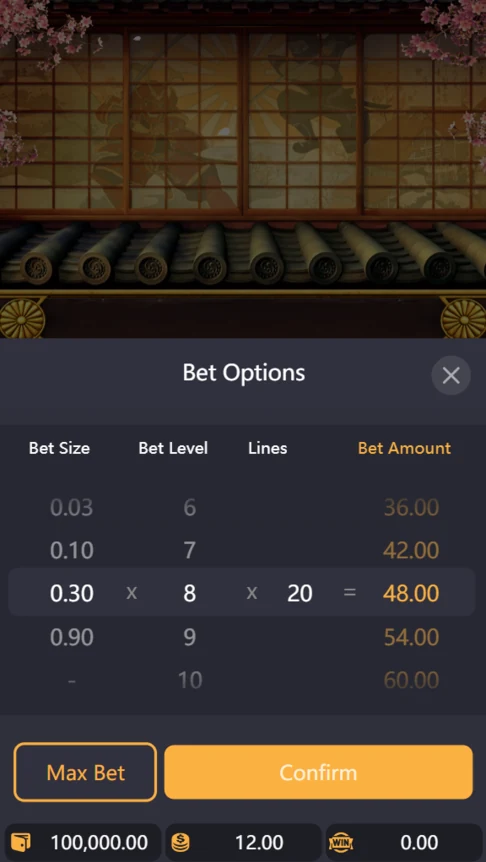 Ninja vs Samurai demo bet options