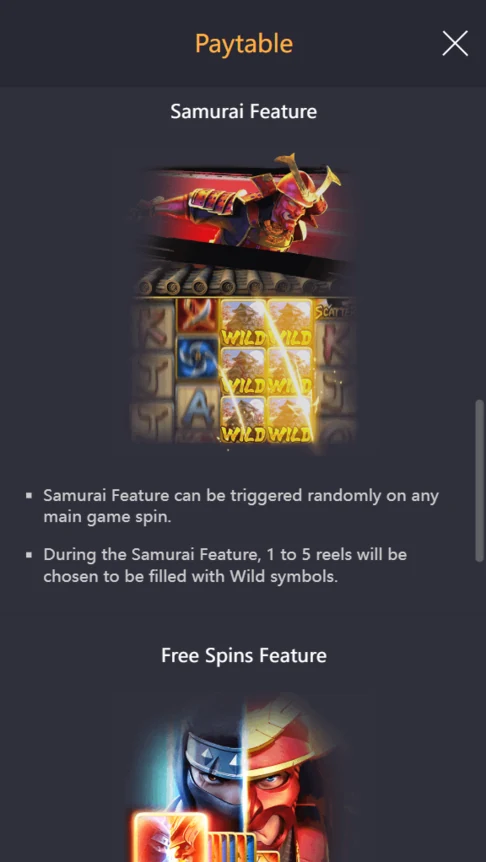 Ninja vs Samurai Samurai Feature wild reels