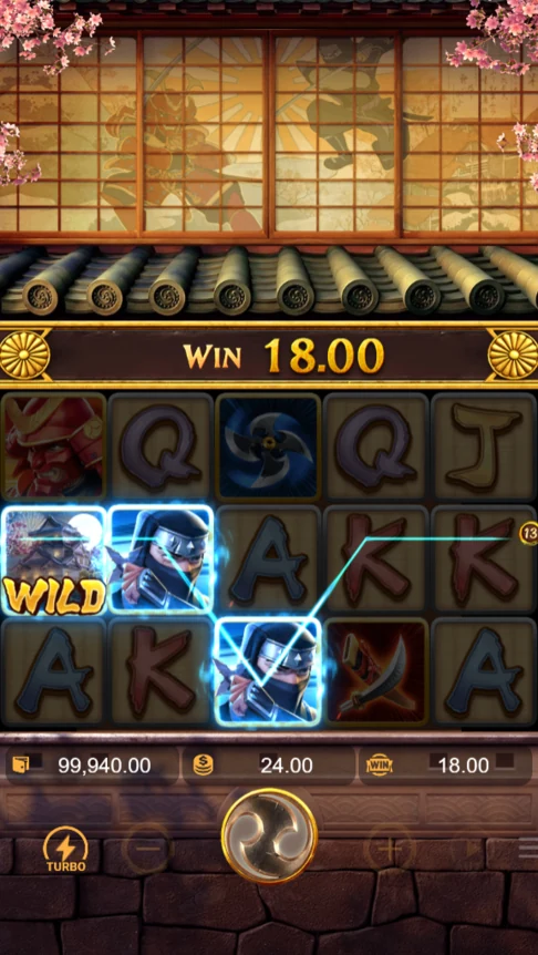 Ninja vs Samurai three ninja line win