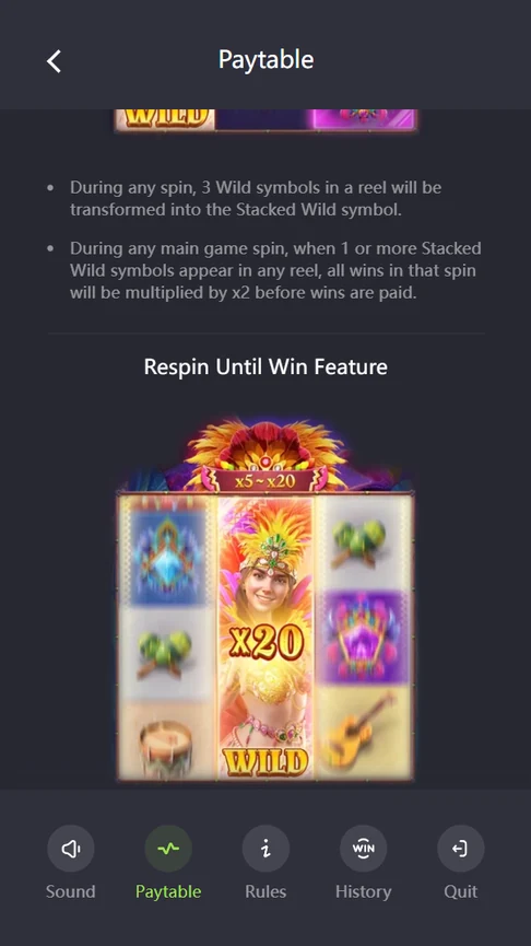 Rio Fantasia Respin Until Win x20 rules