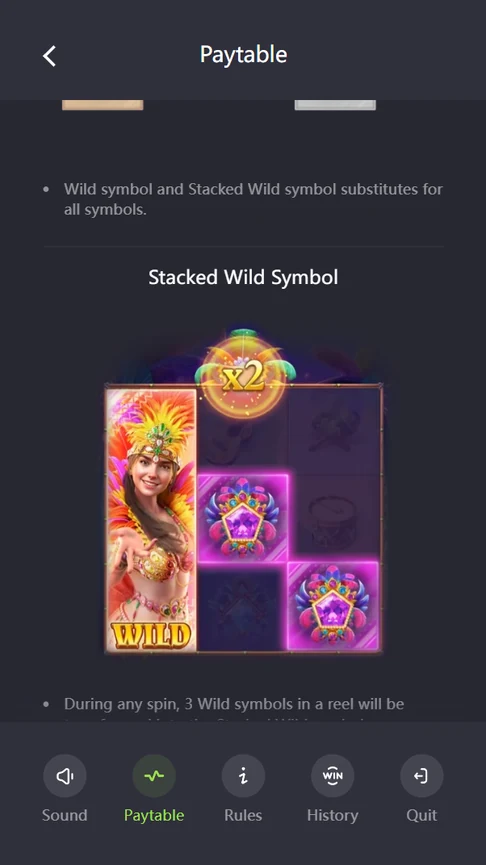 Rio Fantasia Stacked Wild x2 rules page