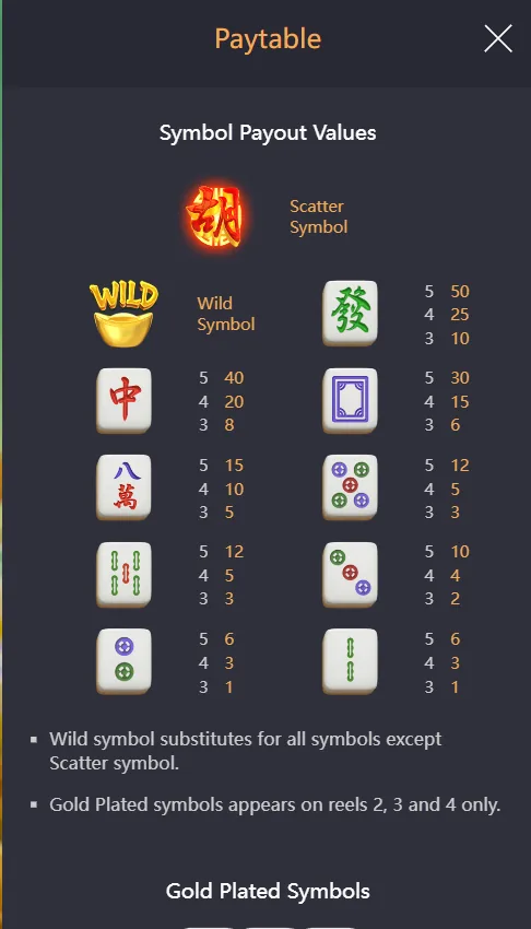 Mahjong Ways 2 slot paytable and dragon tile values