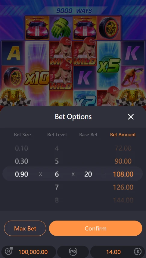 Speed Winner bet options base bet