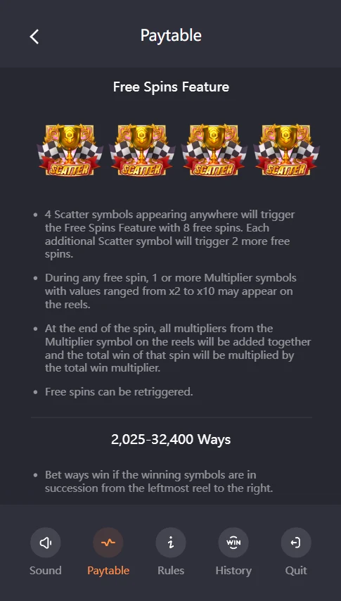 Speed Winner free spins scatter rules