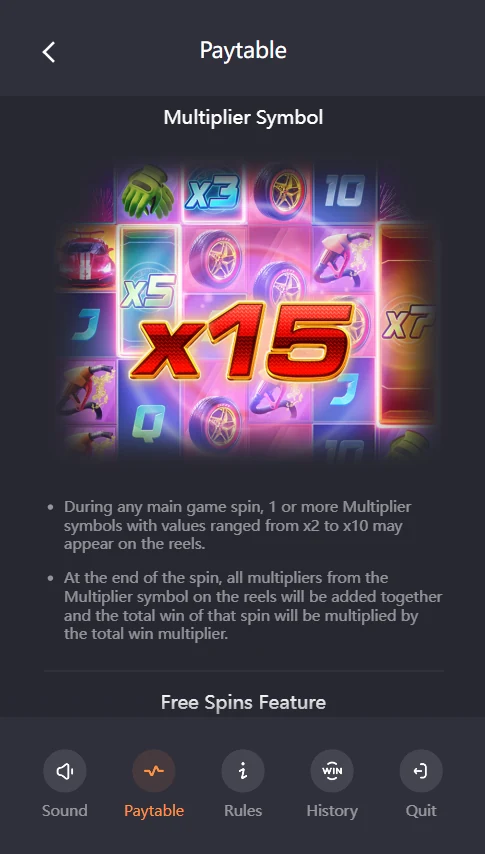Speed Winner multiplier symbols x2 to x10