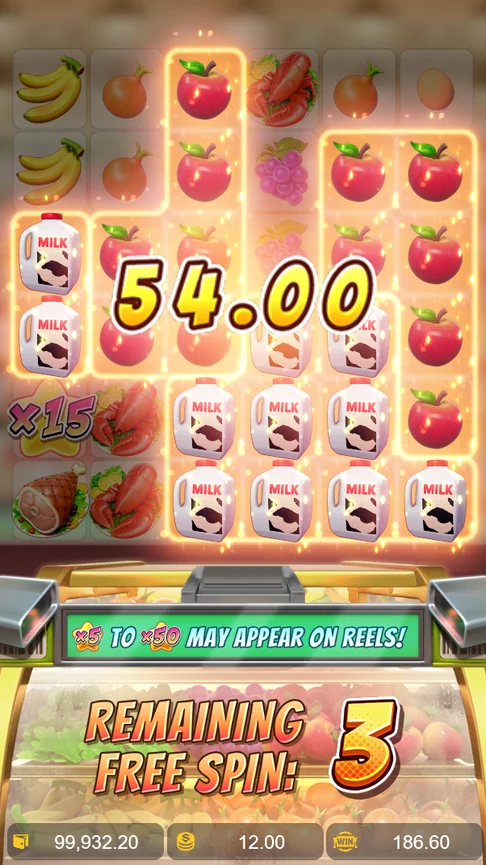 Supermarket Spree milk and apples pay 54