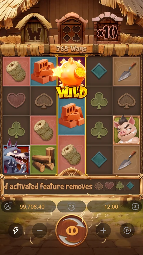Three Crazy Piggies wild on reel three