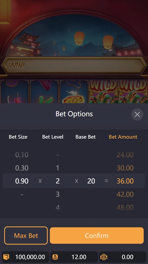 Wild Fireworks demo bet options panel