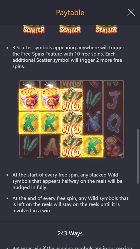 Wild Fireworks free spins nudge rules